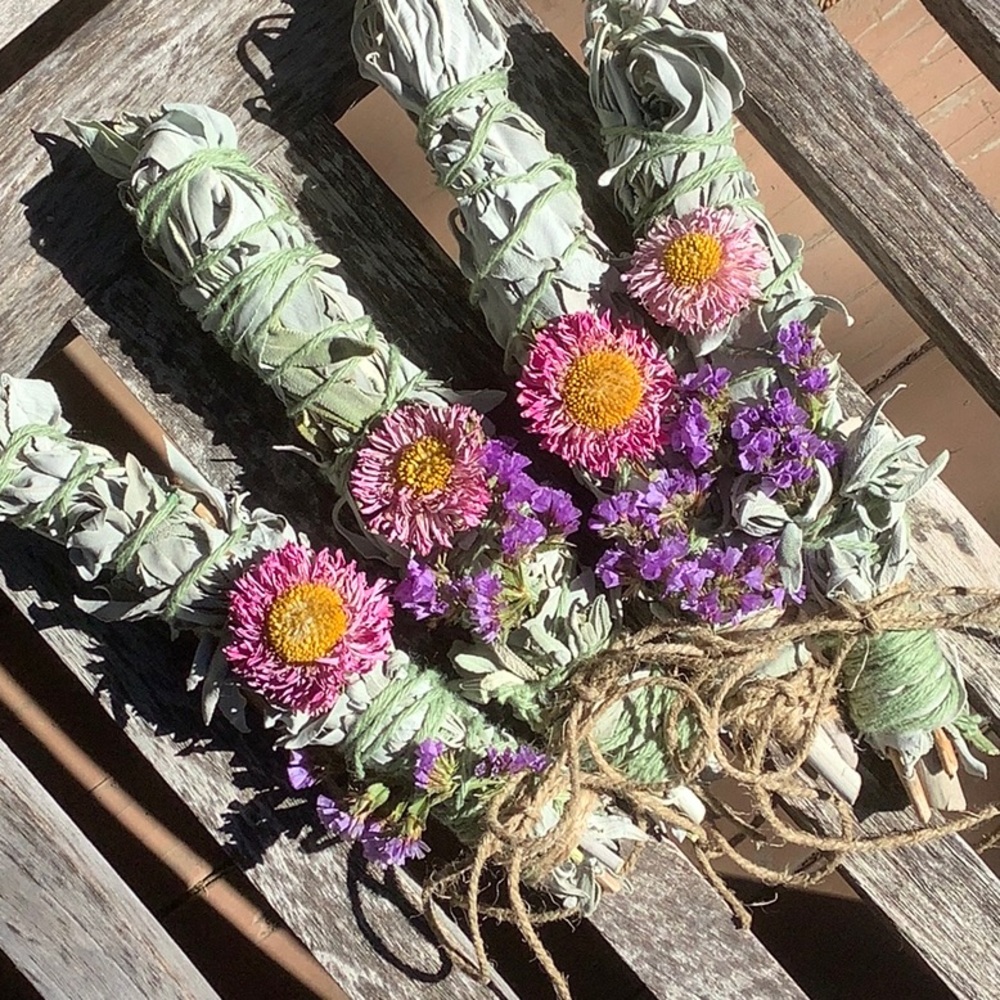 White Sage Pink Purple 9” Organic 1 Stick Boho Home Decor Eco Friendly Smudge - Picture 10 of 14